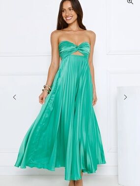 Hello Molly: CLOUDS OF LOVE STRAPLESS PLEATED MAXI DRESS GREEN